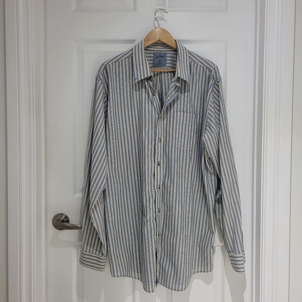 L.L Bean Men's Striped Cotton Long Sleeve Button Down Casual Shirt Size XLT